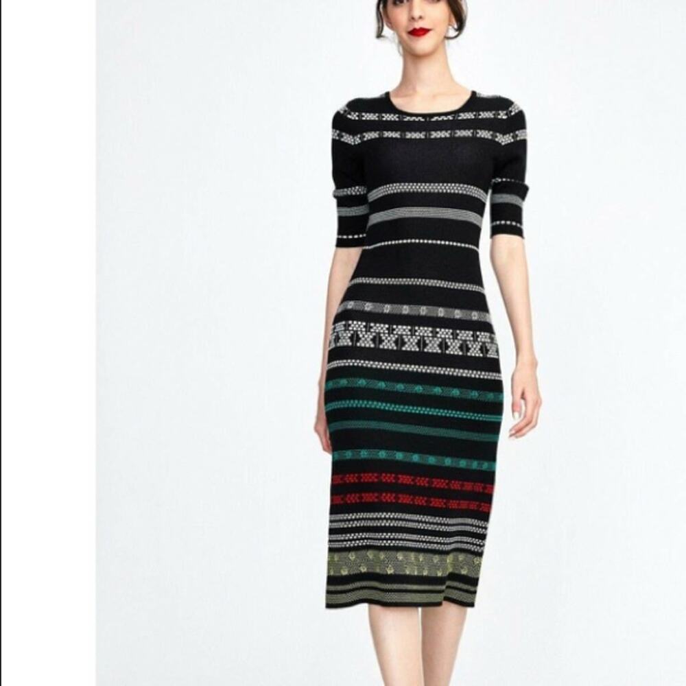 NWOT 525 America jacquard stripe knit midi dress sz S small